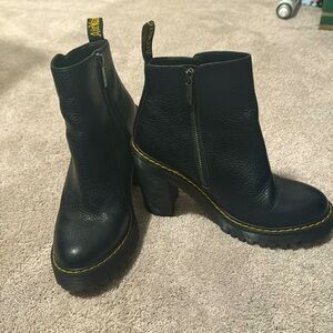 Doc Martins,  high heeled black leather boot, women’s size 7